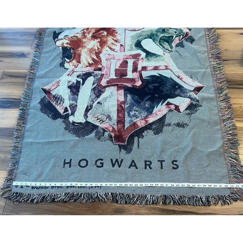 Hogwarts Woven Tapestry Throw Blanket Harry Potter Lion Snake Eagle Fringe